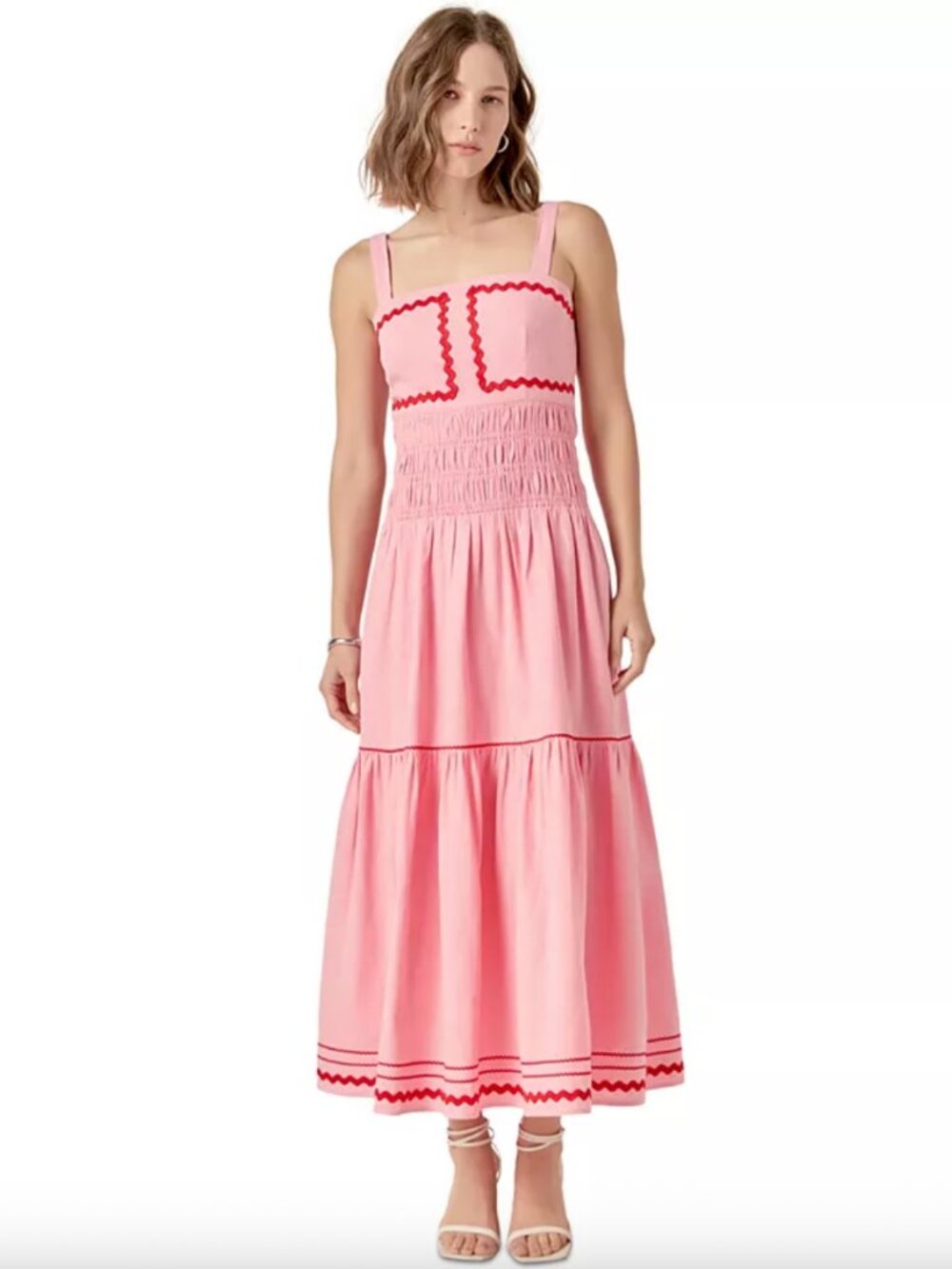 NWT English Factory Pink Maxi Sundress with Red Trim Size Medium